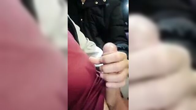 British chav slut housewife gives a handjob on a bus