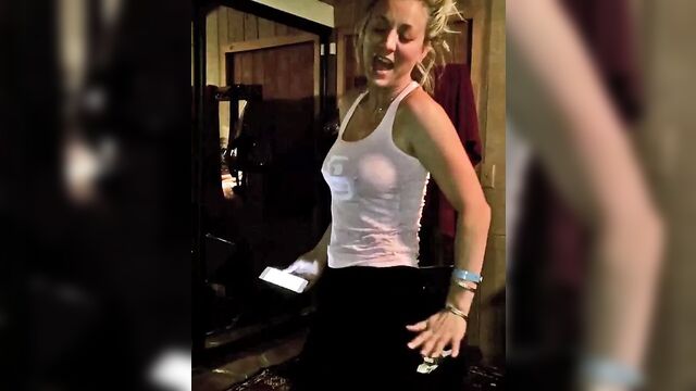 Kaley Cuoco dancing in see-through top