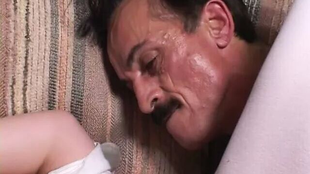 Old lusty man saw cutie pie sucking hard cock and decided to join