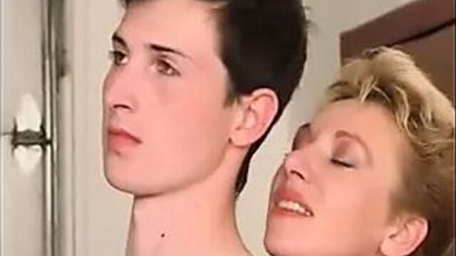 Hot short haired mature with young boy