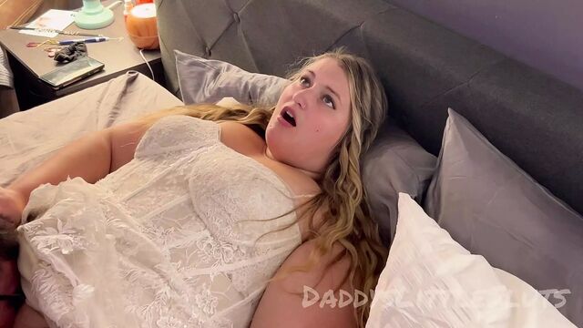 Wife cums on my tongue in wedding dress. multiple orgasms