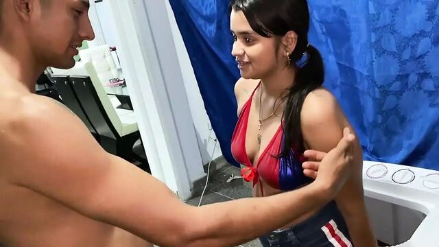 I was doing laundry and my stepbrother starts touching me until he makes me come and fuck me