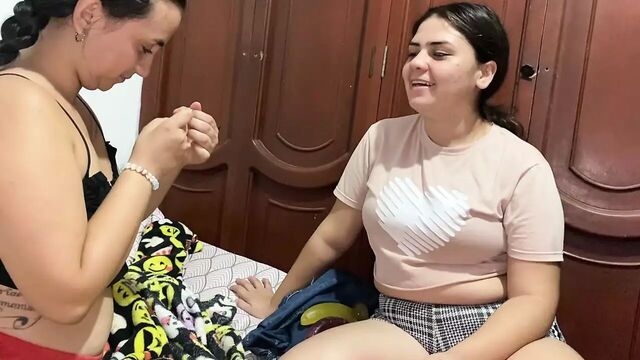 I play a fun game with my friend in her room