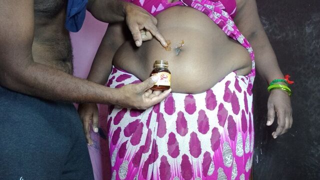Beautiful tamil wife's navel with honey and tongue licking sex video part 3
