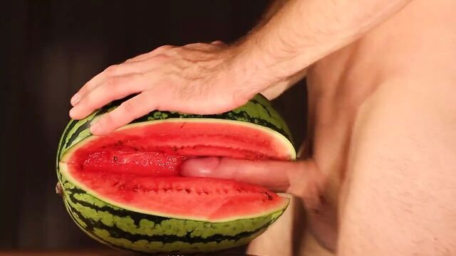 Water melon cum - fucking a melon and cumming