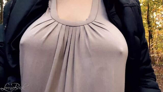 Hard Nipples Through Shirt, Outside. (short tease)